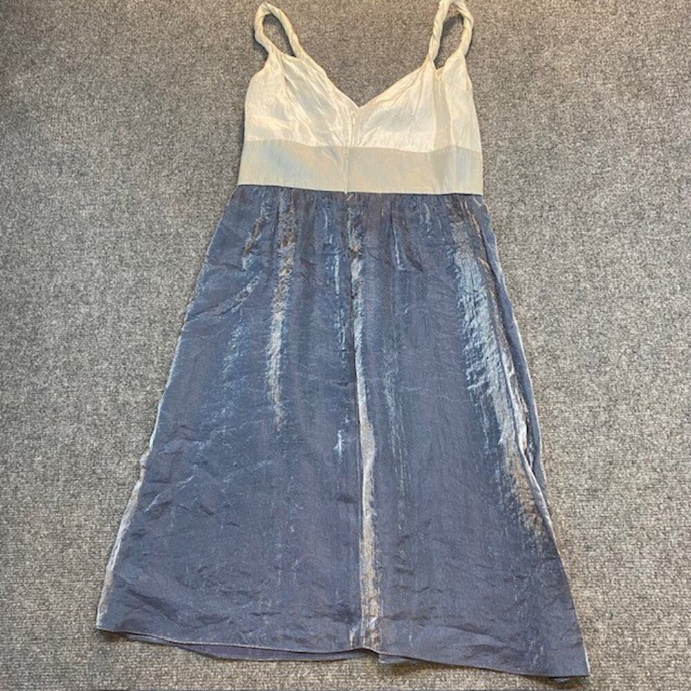 Adrianna Papell Shimmer Metallic Blue Gray White Sleeveless Knee length Dress 10 - Picture 3 of 10
